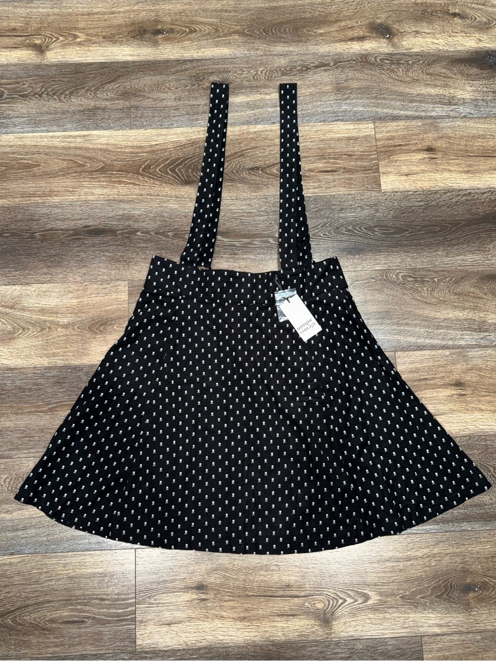 NWT🖤Unique Vintage 60s Black Crossbones Print Suspender Ruth Flare Skirt 1X/16